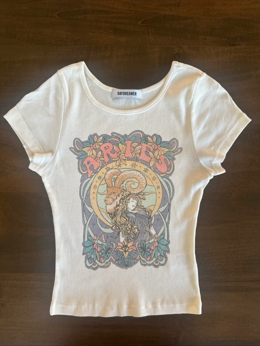 DAYDREAMER for Free People Horoscope Baby Tee Aries Ribbed Stretch Sz Medium